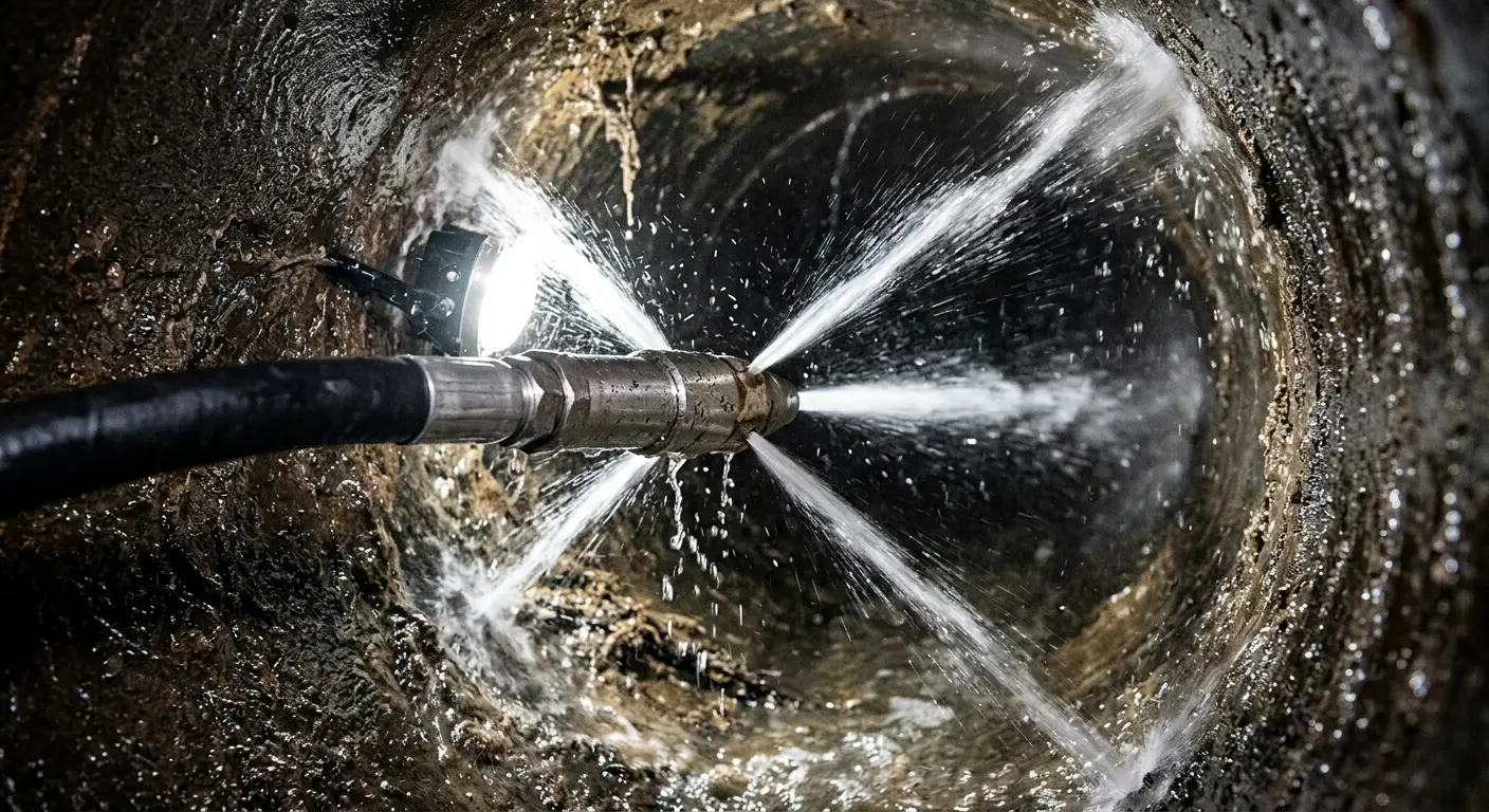 High-pressure hydro jetting nozzle cleaning sewer pipe for Sewer Cleanout in Orlando